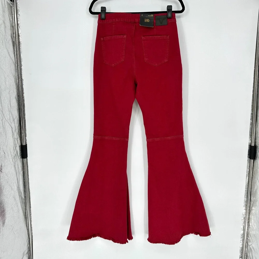 NEW Lucky & Blessed High Rise Flare Bell Bottom Maroon Red Jeans Western Boho 8‎